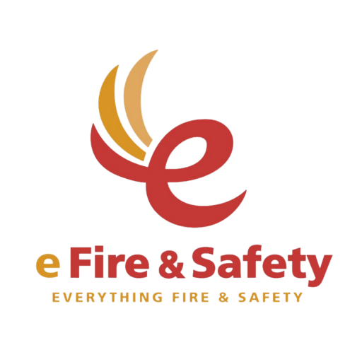 Official e Fire and Safety red and gold brand lockup.
